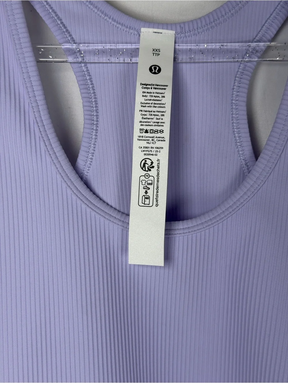 Lululemon Power Pivot Training Tank XXS Lavender Ribbed Crop NWT